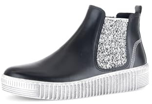 Gabor Stiefeletten Damen - Chelsea Boots Stiefel Damen Schmaler Schaft - Kalt gefüttert, Sportliche Sohle, Wechselfußbett - Schwarz Weiss 27