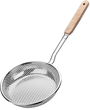 Colino per Alimenti Filtro per Pentola per Olio Manico in Legno Schiumarola Ovale Setaccio per Farina Setaccio per Tè a Rete (Colore : Come mostrato, Dimensioni : 14cm) (As Shown 14cm)