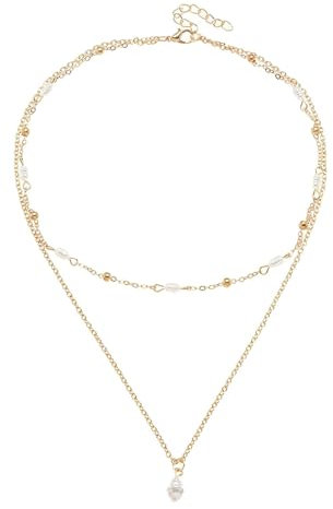 An Meine Tochter Kette Perlenkette für Frauen, zierliche goldene Halskette, Abschlussball-Perlen-Choker, geschichtete Halsketten, Schmuck, Geschenke für Mädchen, Halskette 585 (Gold, One Size)