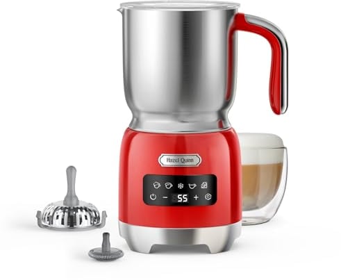 Hazel Quinn Montalatte Elettrico, cappuccinatore elettrico In Acciaio Inox, 5 In 1 Funzione, Design Diviso, Schiuma Di Latte Calda E Fredda, Adatto Per Latte Macchiato, Cappuccino, Caffè, 400 ML-Rosso