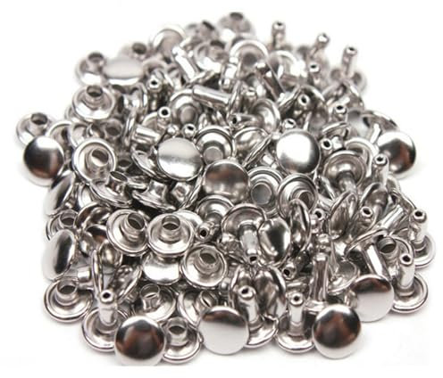 Mcoser 150 Sets Silver Leather Rivets 10mm x 10mm Tubular Metal Studs Double Cap Rivet for DIY Leather Craft