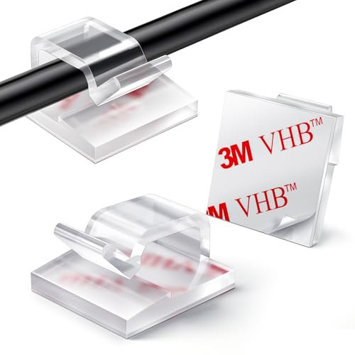 KGROTE 60Pcs Outdoor Light Hooks, Adhesive Fairy Light Clips, Sticky Cable Organizer Holder, Indoor Light Clips for Hanging Christmas Lights, Wall Cable, String Lights, Decorations (Clear, Medium)