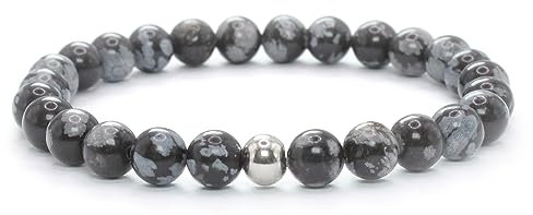 Echtes Schneeflockenobsidian Edelstein Armband mit 6mm Perlen - verschiedene Längen - Heilstein Schutzstein Talisman Glücksbringer Geschenk (Schnee.-Obs., 22CM)