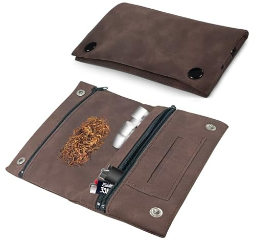 Bocguy Tabaktasche Leder, Allzweckleder Tabaktasche Drehertasche, Drehtabak Tasche für Tabak, Faltbar Tabaktasche mit Filterfach und Plättchen-Halter