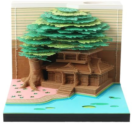 3D Notizblock, Tischkalender 2025 mit LED und Stifthalter, 3D Kalender, 3D Notizblock Baum Wochenkalender Tagesabreißkalender, Schreibtisch Deko (grün Baum mit LED)