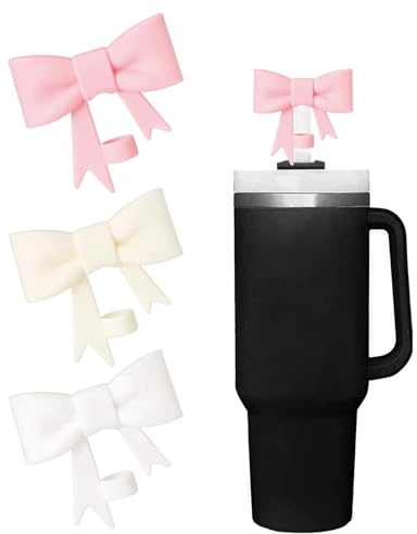 FloralGrace 3 Stück Strohhalm Abdeckung Für Stanley Cup 10mm Niedliche Schleife Silikonmaterial Zum Staubdichte Trinkhalm Strohhalme Abdeckung 30 Und 40 Oz Mehrfarbig