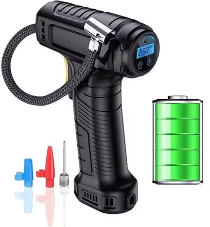 Digital Tyre Inflator Air Compressor, 12V Cigaretter Lighter Battery Portable Handheld Electric Digital Tyre Pump with LED Light and 3 Nozzle Adaptors for Car Motorcycle Bicycle PCL Media Ltd