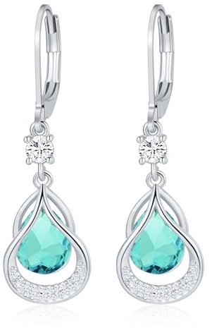 Silber Ohrringe Geburtsstein hängend ohrringe 14K silber hängend silber ohrringe Feine Schmuckstücke Geburtstagsgeschenke für Frauen Damen(Weißgold März)