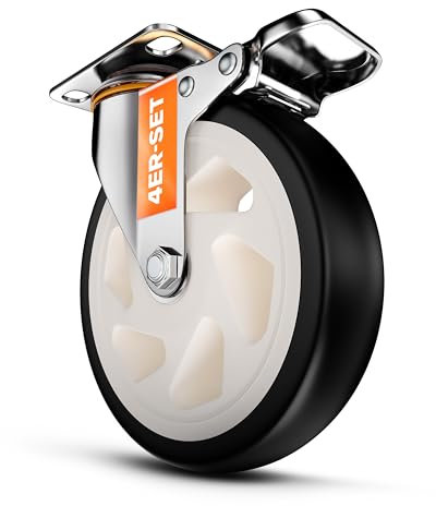 PEARWAY™ Premium Schwerlastrollen bis 1000kg [4x Bremse] I Robuste Möbelrollen I Rollen für Möbel I Lenkrollen 150mm für Innen & Außen I Transportrollen Schwerlast I Rollen Schwerlast I Möbel Rollen