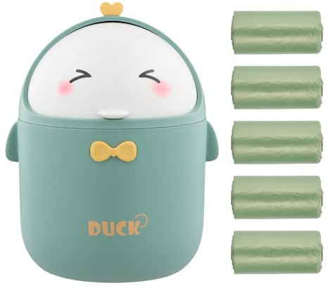 Mini Poubelle De Bureau avec Couvercle, Petite Poubelle de Table Salle De Bain, Poubelle de Style Dessin Animé Mignon Portable, Poubelle de Bureau Enfant, Plastique Poubelles de Maquillage