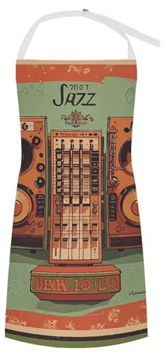 HETVBNS Personalized Adult Apron-Ordinary With Pocket Adjustable Bib Apron Jazz Music Equipment with Vintage Background Cooking Apron Kitchen Apron Chef Apron For Women Men, Jazz Music Equipment With