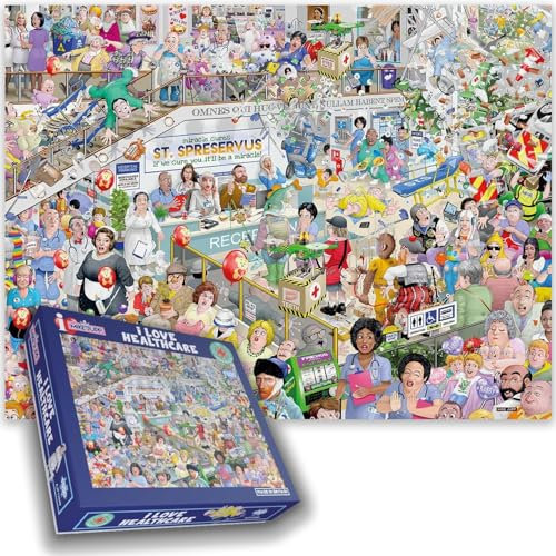 I Love Healthcare Age 14+ – A Hilariously Funny Chaotic 1000 Piece Jigsaw Puzzle by Mike Jupp For Adults Size 50 x 66 CM