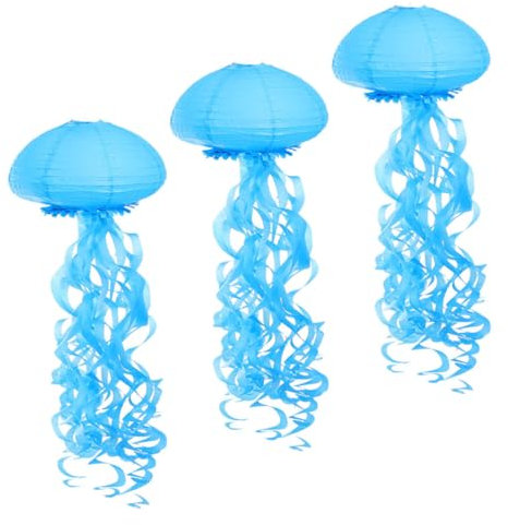 MAGICLULU 3St Qualle Laterne Fisch Dekoration Pop diy lampe diy laterne kronleuchter lampions hängelampe lantern hängende Qualle -Party-Dekorationen Papierlaterne Stoff -blue