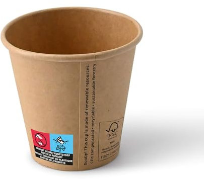 BIOZOYG Vasos de cartón 1000 unidades 150 ml / 6 oz, Ø 80 mm, marrón - Vasos para bebidas calientes - Vasos de cartón para café para llevar - Vasos desechables, alternativa a los vasos de poliestireno