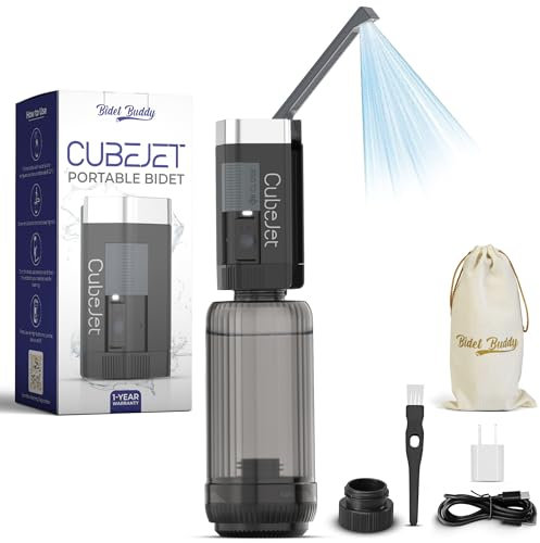 BIDET BUDDY® CubeJet Portable Bidet for Travel | 650ml/min Ultra High Flow | 1100mAh Battery | 380ML Bottle | IPX6 Waterproof | USB-C Charging | Compact & High-Powered with Strong Pressure (Black)