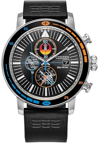 Citizen Men's Eco-Drive Rebel Starfighter Boxed Set, Stainless Steel Case, Black Leather Strap (Model: CA0870-43W)