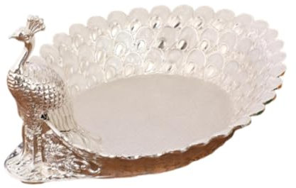 Gcljlmy Metal Fruit Bowl Nut Serving Tray Peacock Shape (Silver)