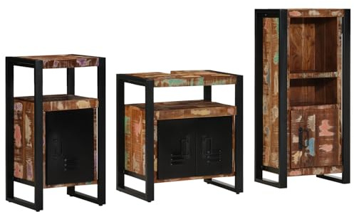Qnhdfrt 3-teiliges Badezimmermöbel Set Industrielles Design Schmal Klein Wandmontiert aus Massivem Recyceltem Holz Mehrfarbig 55x35x60 cm für Badezimmer WC Hausapotheke