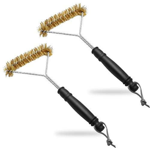 2 Stück Grillbürste Messing, Grill Bürste Reinigungsbürste Grillrost, Wärmedämmung & Rutschfestem, Messing Grillbürste für Gussrost, Grill bürste für Gasgrill, Holzkohlegrill, Elektrogrill