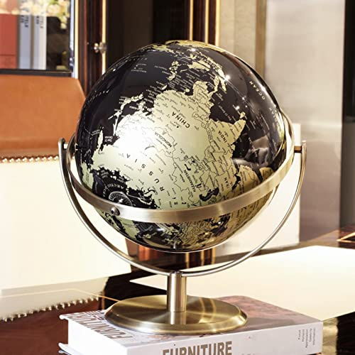 ZGHQHCDRH Globus, Drehbarer Vintage-Weltkugel in Gold und Schwarz, Globus-Ornamente mit Metallständer for Schreibtisch/Büro, beliebte Bildung oder Lernen (10,6 Zoll)