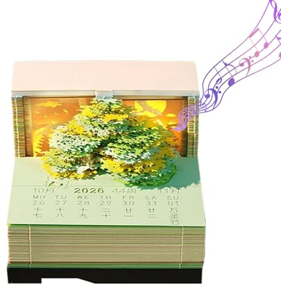 Calendrier 3D de Bureau 2026 | Bloc-notes Sculpture en Papier - Bloc de Papier Sculpté à Feuilles à Détacher pour Table de Chevet Bureau École Table de Toilette Réception