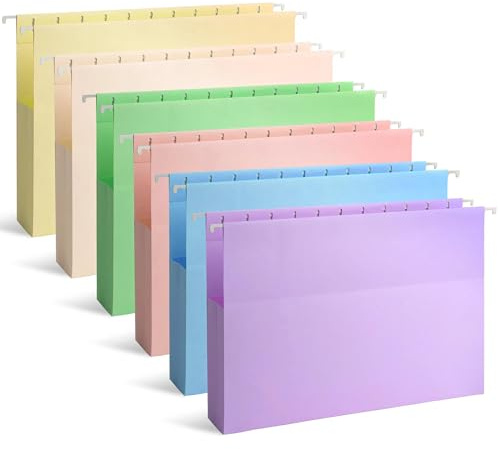 12Pcs Extra Capacity Hanging File Folders, Compatible with A4 & Letter Size | Pastel Hanging Folders Compatible with Filing Cabinets, Ideal for Home and Office File