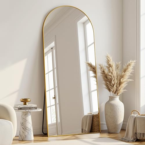 Antok 173x67cm Ganzkörperspiegel, Gewölbter Standspiegel, Rahmen aus Aluminiumlegierung, Bruchsicheres Glas, Bodenspiegel für Wohnzimmer, Ankleide, Gold