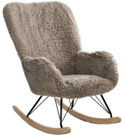 Schaukelstuhl Kunstfell taupe Wohnzimmer Babyzimmer Schaukelsessel Akra