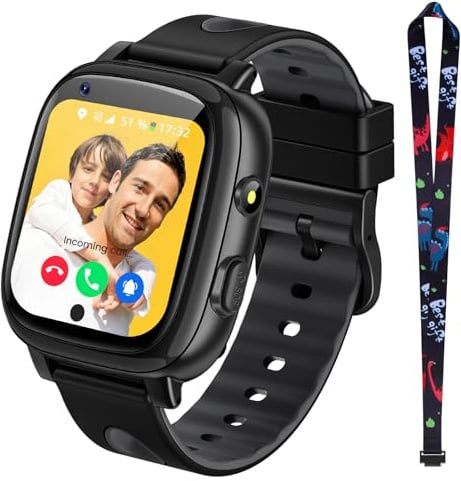 whraills 2026 Nuovo Smartwatch Bambini 4G con Videochiamata & GPS, SOS, Chat Vocale, IP68 Impermeabile, modalità Scuola, Contapassi, Sveglia, Flashcard, Regalo per Bambini e Bambine 4-15 Anni – Nero