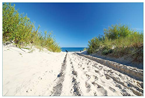 Wallario Küchenrückwand selbstklebend 90 x 60 cm, Motiv: Auf dem Sandweg zum Strand - Blauer Himmel über dem Meer | Spritzschutz abwischbar & pflegeleicht