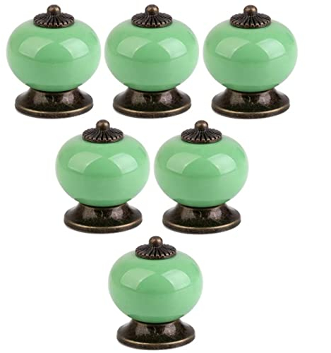 Creatwls Keramik Vintage Antik Porzellan Shabby Chic Vintage Möbelknopf Möbelknöpfe Küche Schrank Griff - 6pcs, Grün