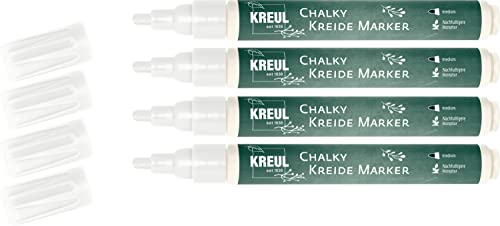 Kreul 4er-Pack Kreidestifte Weiß Chalky Kreide Marker matt 2-3cm Strichstärke Flüsigkreide Tafelstifte flüssig abwischbar fein Tafel hohe Deckkraft