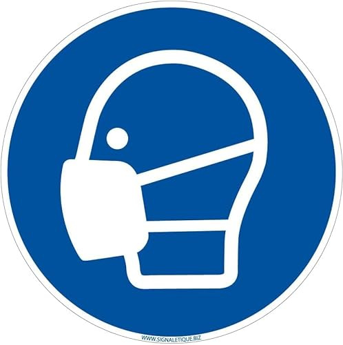 Signalétique.biz France – Sicherheitsschild „Maskenpflicht“ – PVC 1,5 mm – Ø 250 mm – PSA Pflichtsymbol für Baustellen