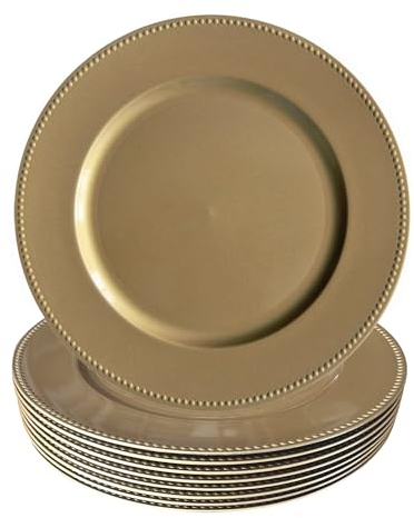 WELMATCH Lot de 12 assiettes rondes en plastique doré de 33 cm pour décoration de fête de mariage (doré, 12)