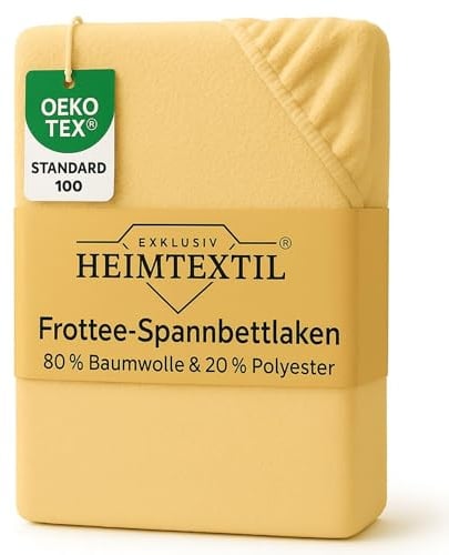 EXKLUSIV HEIMTEXTIL Frottee Spannbettlaken 140-160 x 200 cm 80% Baumwolle, 20% Polyester Öko - Tex Zertifiziert, Markenqualität, Matratzenhöhe bis 25 cm, Gelb