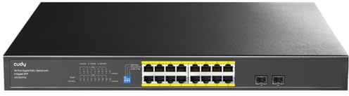 Cudy 18-Port-Gigabit-Smart-Switch, 200 W PoE, 2 SFP, GS1020PS2 | 16x 802.3af/at, 2x Glasfaser, volles PoE-Budget, 36 Gbit/s Kapazität, Port-Isolation/250-m-Modus, SPCC-Gehäuse