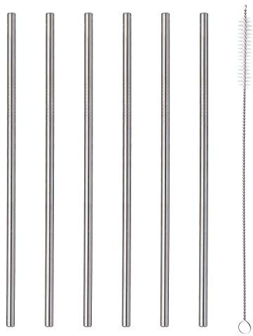Viners Barware 6 Piece Long Steel Drinking Straws with Brush Cleaner