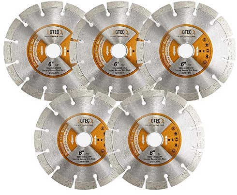 BGTEC Diamant Trennscheibe,5 Stück 6 Zoll 150 mm Allgemein Zweck Trockener oder nasser Diamant Trennscheibe für Segment-Diamanttrennscheibe aus Beton, Stein, Mauerwerk