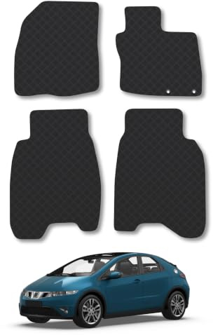 Honda Civic (2005-2008) 3mm Rubber Car Mats | Tailored Fit Durable Floor Mats Full Coverage Protection Waterproof Accessories Easy Clean Anti Slip Made in the UK