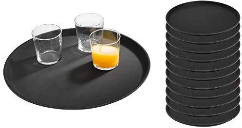 APS Tablett „Gastro“ 12er Set, schwarze Serviertabletts, Tabletts aus GFK mit rutschfester Oberfläche, Ø 35,5 x Höhe 2 cm, schwarz
