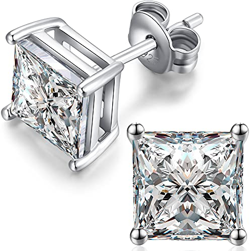 Ohrstecker Silber 925 Herren, Ohrringe Herren Silber, Quadrat Silber Ohrringe, Ohrstecker Eckig Diamant Weiss Gold