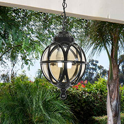 Retro Vintage Schwarz Hängelampe Außen-Pendellampe Trauben Innen/Outdoor IP44 Wetterfest Aussen Pendelleuchte Rahmen Pavillon Rund E27 Garten-leuchte Hofleuchte klein(18 * 24CM)