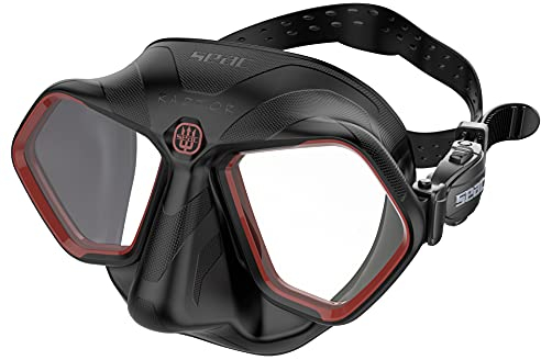 SEAC Raptor, Mascará De Volumen Reducido para Apnea Y Pesca Submarina Unisex Adulto, Negro/Rojo, Standard