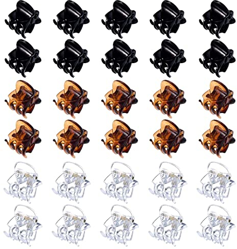 30 Stück kleine Haarspangen, Mini-Haarspangen Kunststoff kleine Haarspangen 1,5 cm Haarspangen Haarschmuck für Mädchen und Frauen (schwarz + braun + transparent)