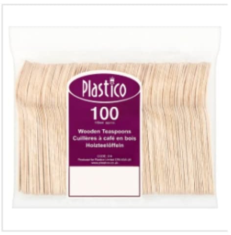 Plastico 100 Wooden Teaspoons x Case of 1