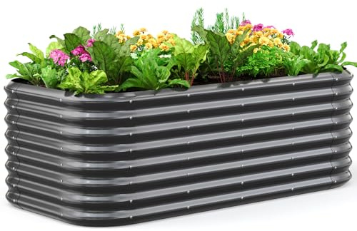Quictent verzinktes Hochbeet-Set 180 x 90 x 60 cm, Metall Pflanzkasten, Kräuterbeet für Gemüse, Blumenkasten für Gemüse und Kräuter Dunkelgrau