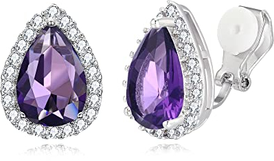 EVER FAITH Ohrclips Damen voller Zirkonia Hochzeit Teardrop Ohrringe Clips On Vielett-Lila Silber-Ton