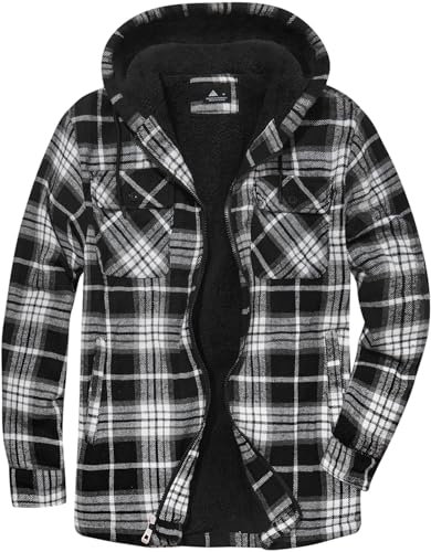 SwissWell Hommes Veste Chemise Épaissir Veste de Flanelle à Carreaux Doublure Peluche Loisirs Doublé Sweat à Capuche Hommes Polaire Hoodie Veste d'hiver avec Poches (Noir XL)