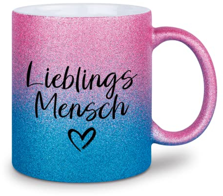 glitzertassen.de® | Lieblingsmensch | Tasse mit Glitzer | Geschenkidee | Geburtstag | Valentinstag | Kaffeetasse | Beste Freundin| Keramik | 330 ml | Roséblau