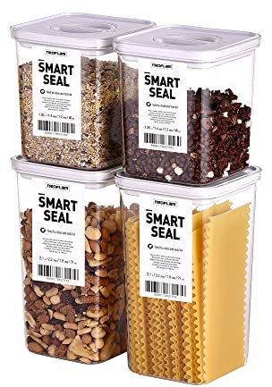 Neoflam® Vorratsdosen mit Deckel luftdicht & Einhanddrehverschluss | Vorratsdosen - BPA frei | Aufbewahrungsbox Küche | Vorratsboxen mit Deckel | weiß - 2x 1.35L & 2x 2.1L